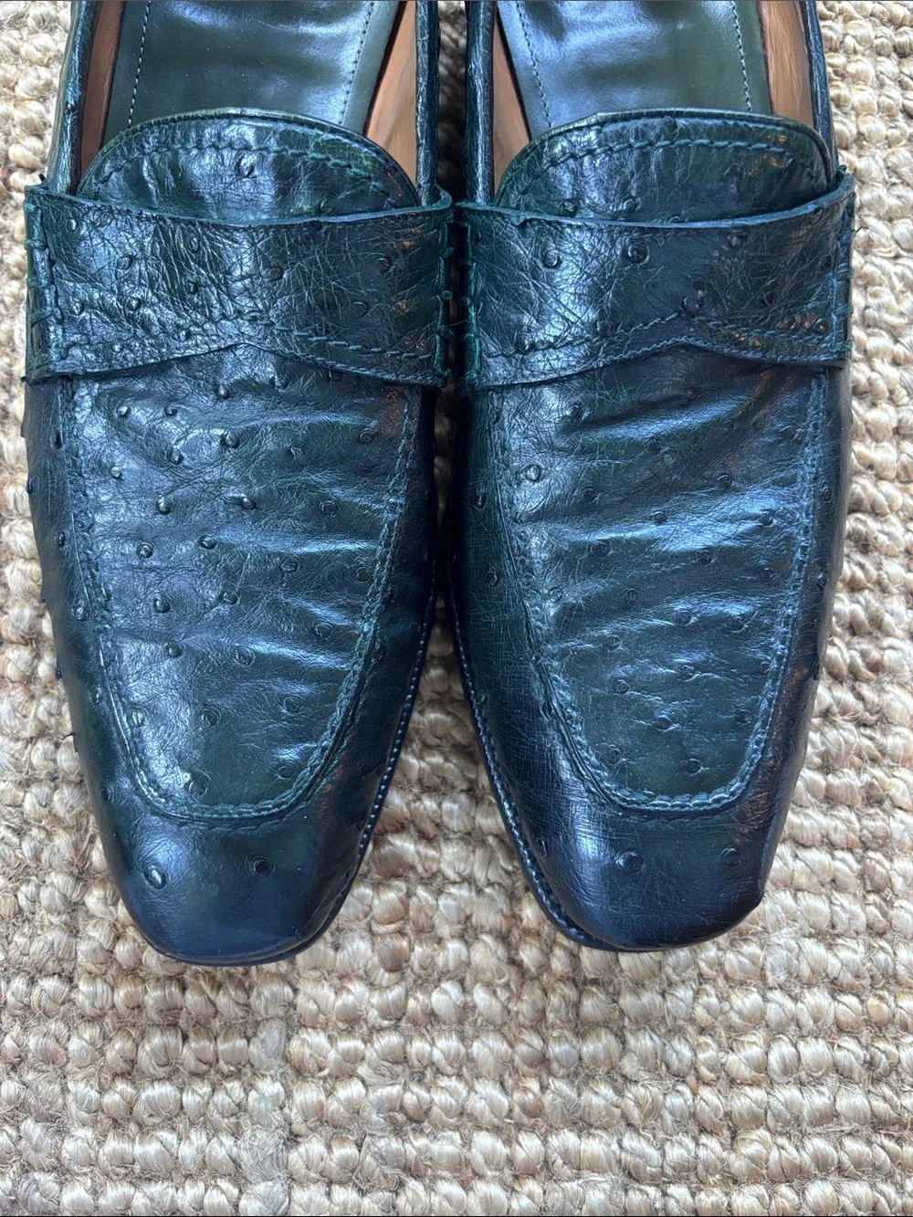 Ermenegildo Zegna vintage ostrich leather penny loafer  in green